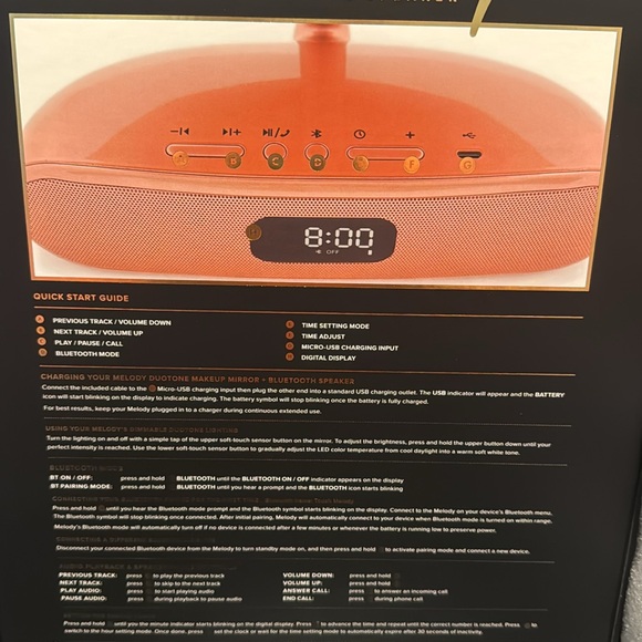 Impressions Melody Duotone Makeup Mirror with Bluetooth Speakers- Rose Gold - Picture 9 of 9